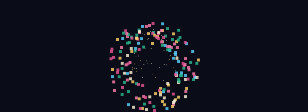A colourful omnidirectional confetti burst with spinning squares and sparkles